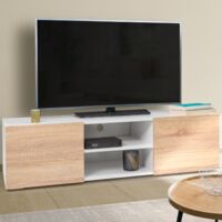 Mueble TV ELI blanco con puertas efecto haya 113 cm