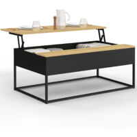Mesa de centro BOSTON negra con tablero elevable de aspecto haya, diseño industrial