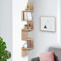 ISA Estantería de pared esquinera de 5 niveles, estilo haya