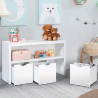 Mueble infantil MANA de madera blanca con 3 cajones cúbicos con ruedas