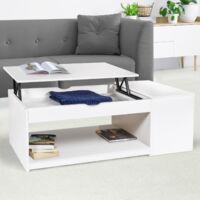 Mesa de centro elevable ELEA con caja de madera blanca