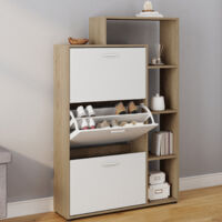 Mueble zapatero KLARK imitación haya 3 puertas blancas con estante