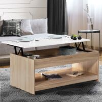 Mesa de centro elevable SOA en imitación madera de haya con tablero blanco