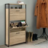 Mueble zapatero LUIS de 3 puertas con estante superior de diseño industrial