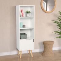 EMMIE Librería escandinava blanca con estante de almacenamiento y columna