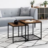Lote de 2 mesas de centro DAYTON 40/45 de diseño industrial con tableros gruesos de efecto envejecido