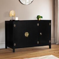 YANG Aparador bajo asiático de 3 puertas, madera negra 110 cm