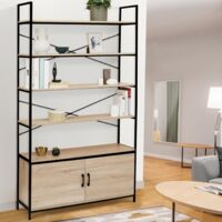 Estantería XL de 5 niveles con armario de diseño industrial DETROIT 170 CM