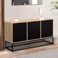 BOSTON Aparador de 3 puertas, negro, diseño industrial 113 cm