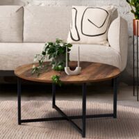 Mesa de centro redonda HAWKINS de 80 cm en madera oscura, diseño industrial