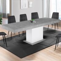Mesa de comedor extensible EDEN 6-10 personas hormigón y blanco 160-200 cm