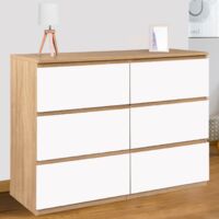 Arcón TOMI 110 cm 6 cajones en haya efecto madera y blanco