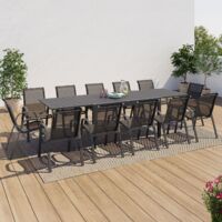 Conjunto de muebles de jardín POLY mesa extensible 135-270 CM y 12 sillas gris oscuro