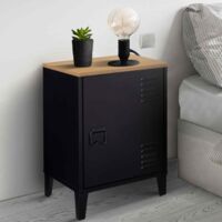 ESTER Mesilla de noche de 1 puerta de metal negro con tapa de haya de estilo industrial