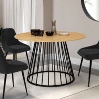 YUNA mesa de comedor redonda para 6 con tablero de madera y pata de metal alambrada 120 cm