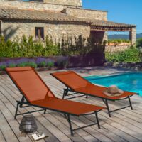 Lote de 2 sillas de jardín reclinables KAILUA de acero gris antracita y tela terracota