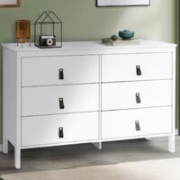 Baúl de 6 cajones MILANO 115 cm de madera blanca con tirador extraíble negro