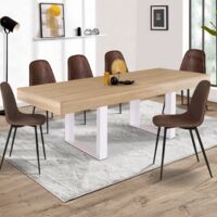 Mesa de comedor extensible PHOENIX 4-8 personas madera y blanco 160-200 cm