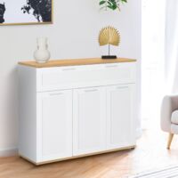 VITO Aparador de 3 puertas con 1 cajón blanco y encimera de madera de 100 cm
