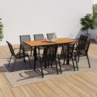 Conjunto de muebles de jardín POLY mesa extensible 90-180 CM y 8 sillas de madera y negro