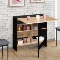 EDI Mesa consola plegable para 2-6 personas con almacenaje de madera negra y tablero de aspecto haya 150 x 80 cm