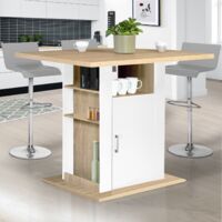 Isla central UGO 110 cm en madera blanca y imitación haya con armarios