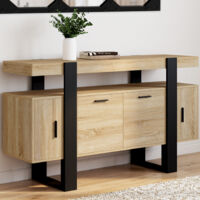 PHOENIX Aparador de 4 puertas en madera y negro 140 cm