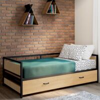 Banco cama 90 x 190 cm DETROIT convertible 180 x 190 cm estilo industrial