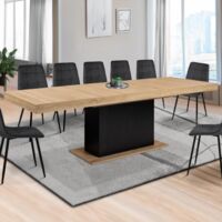 Mesa de comedor extensible EDEN 8-12 personas madera y negro 200 - 250 cm
