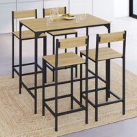 DETROIT Juego de mesa de bar de 100 cm de altura y 4 sillas de bar de diseño industrial