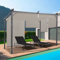 Pérgola edición especial techo retráctil 3x4 M y 4 toldos topo