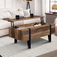 Mesa de centro AUSTRIA con tablero de madera elevable y base de pasador