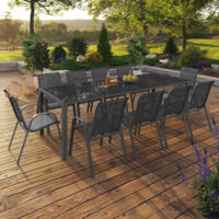 Conjunto de muebles de jardín MADRID mesa 240 CM y 10 sillas apilables gris antracita