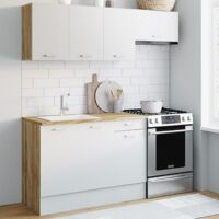 Cocina completa SUBTIL de 180 cm con encimera de 5 elementos en madera y blanco