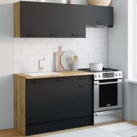 Cocina completa SUBTIL de 180 cm con encimera de 5 unidades en madera y negro