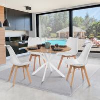 ALIX mesa de comedor redonda para 6 con patas de madera y araña blanca 120 cm