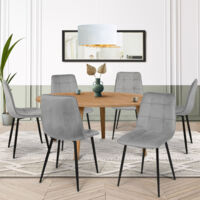 Lote de 6 sillas de comedor de terciopelo gris claro MILA