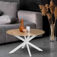 Mesa de centro redonda ALIX con pata de araña, 70 cm, madera y blanco