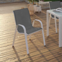 Lote de 4 sillas de jardín apilables de metal y textileno LYMA, blanco y gris