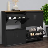 ESTER zapatero de metal negro de 4 puertas para 20 pares con tapa de madera de diseño industrial
