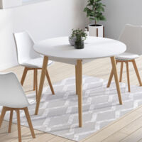 ANGELA mesa de comedor redonda 4-6 personas patas de madera blanca 110 cm