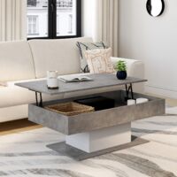 Mesa de centro rectangular elevable EDEN en hormigón y efecto blanco