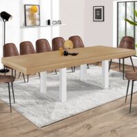 Mesa de comedor extensible PHOENIX 6-12 personas madera y blanco 200-300 cm