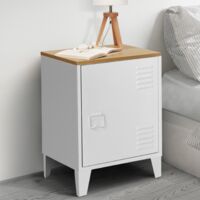Mesilla de noche metálica de 1 puerta ESTER con tablero de haya de estilo industrial