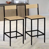 Lote de 2 taburetes de bar DETROIT con respaldo silla de cocina de diseño industrial