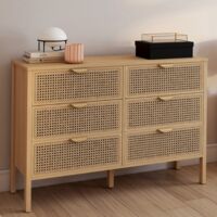 EDHEN Arcón de 6 cajones 115 cm madera color caning