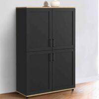 VITO Cómoda alta 4 puertas negra y madera H. 125 cm