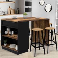 VITO Isla central de 4 plazas, madera oscura, efecto envejecido y negro, 130 cm HAWKINS