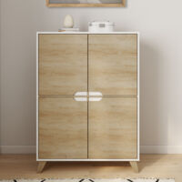 HELSINKI Mueble de almacenaje escandinavo blanco y madera de 4 puertas