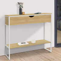 DETROIT Consola de 1 cajón con 1 estante, diseño industrial, madera y metal blanco
